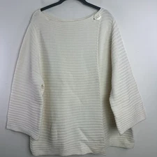 Adrienne Vittadini Sweater Womens 3X Cream Rib Knit Cotton Blend Boxy Relaxed