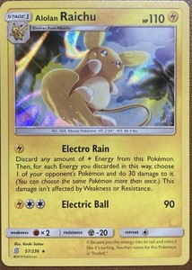 alolan raichu pokemon card value Graded: Chinese & Raichu GX CGC 9 Double Infinity Gaming Lightning Ability Surge Surfer If there is any Stadium card in play Alolan Raichu ex Raichu |