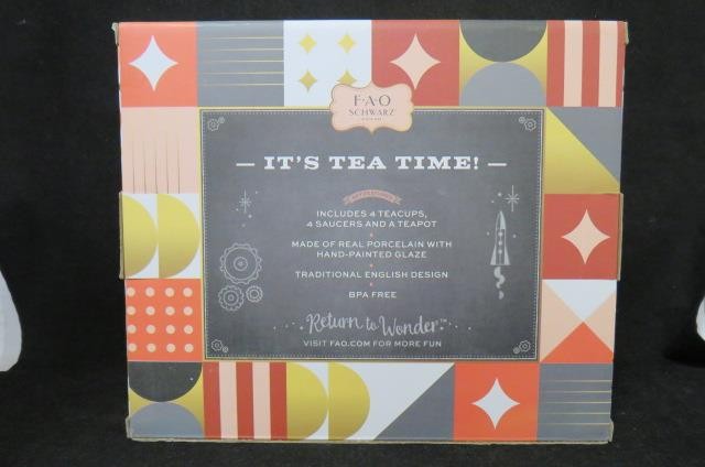 F.A.O. Schwarz 9 Piece Ceramic Tea Party Set for Kids, Pink Pot & Cups (NM)