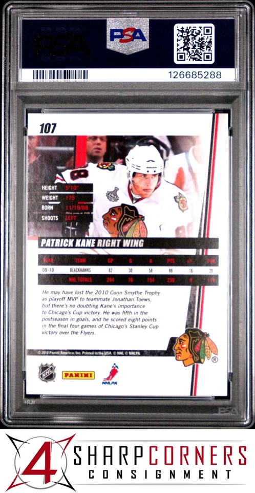 Donruss #107 Patrick Kane Blackhawks Pop 1 2010 PSA 10 Foto 2 de 3