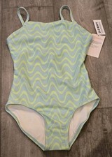 Old Navy Printed Back Cutout One-Piece Swimsuit for Girls Blue/green Wave Sz S