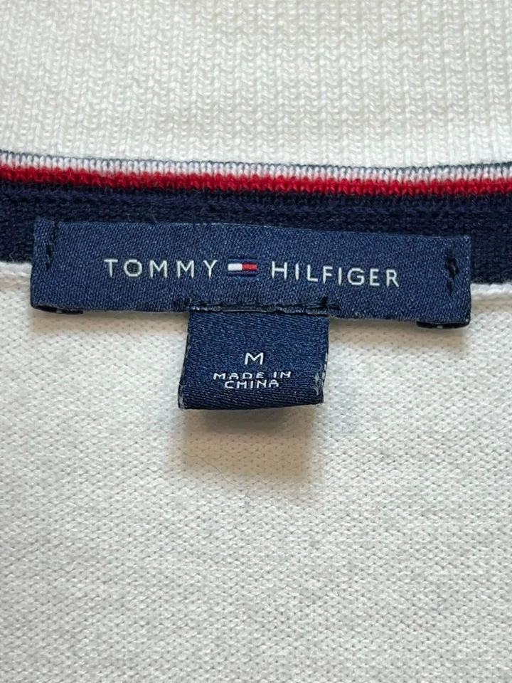 Tommy Hilfiger Mujer Cuello en V Pullover Suéter Tejido Manga Larga Talla M Azul Marino Blanco Foto 3 de 4