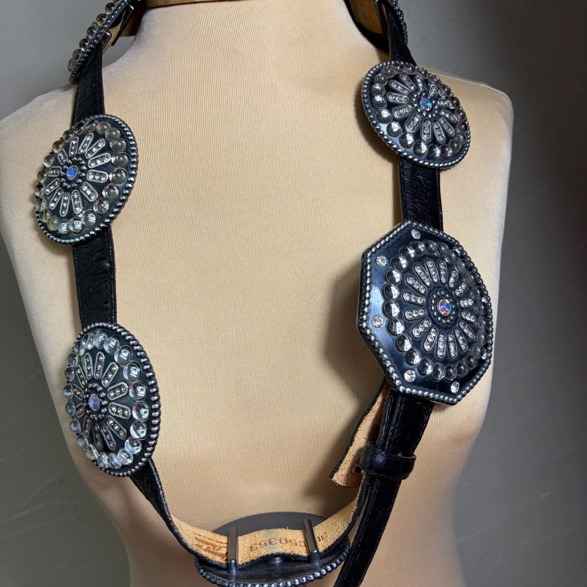 Lucchese Black Leather O-Ring Concho Belt Women S M Western Boho Fringe New Lucky Gem Club Boho Concho Belt | Pinto Ranch main image 2