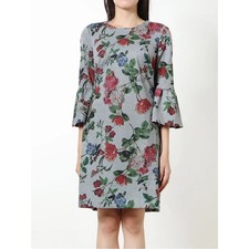 NEW Calvin Klein Grey Floral Bell-Sleeve Shift Dress size 10