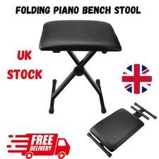 Adjustable Folding Piano Bench Stool with Padded Seat Black UK Stock