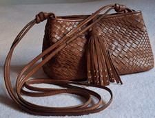 Massimo Dutti Brown woven leather Small cross...