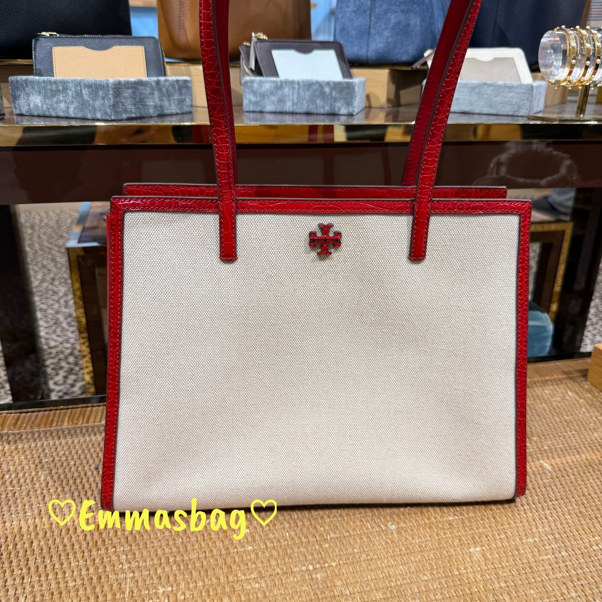 Tory Burch Emerson Canvas Work Tote 175795 Red Sky $650 | eBay