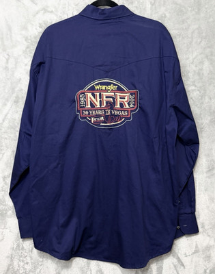 Wrangler Shirt Mens XL Blue Button Up Long Sleeve NFR 2014 Cotton Western