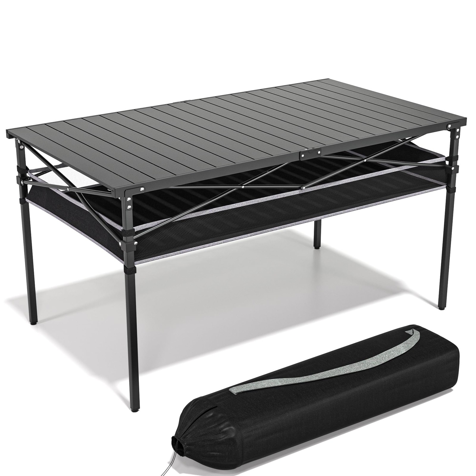 Portable Aluminum Folding Camping Table with Storage Net and Carry Bag