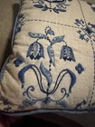 Vintage Hand Embroidered Stump Work Crewel Delft Style Sampler pillow Dutch — photo 6