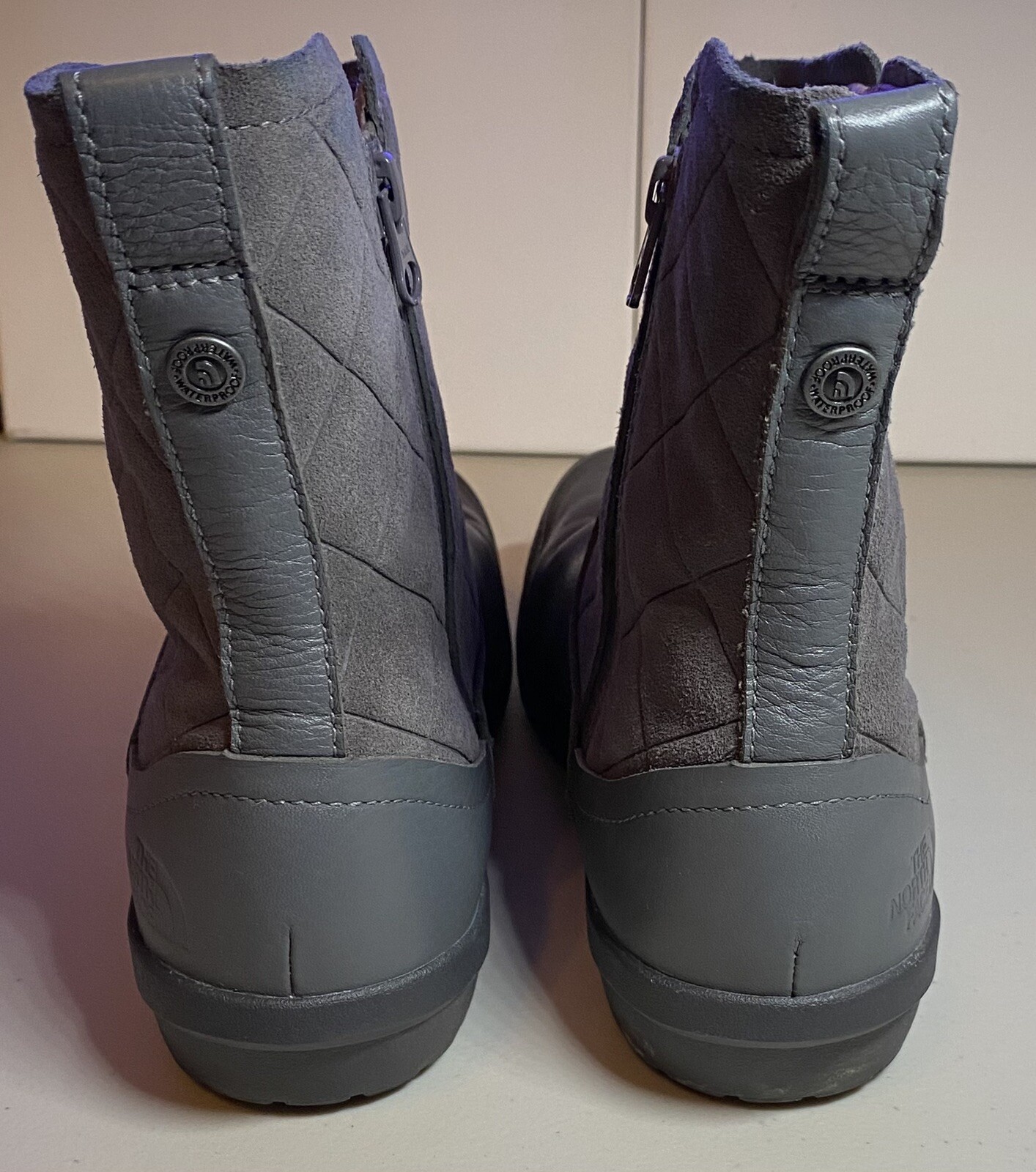 Jkhg The North Face Thermoball Women’s Gray Leather Winter Boots Size 8 ...