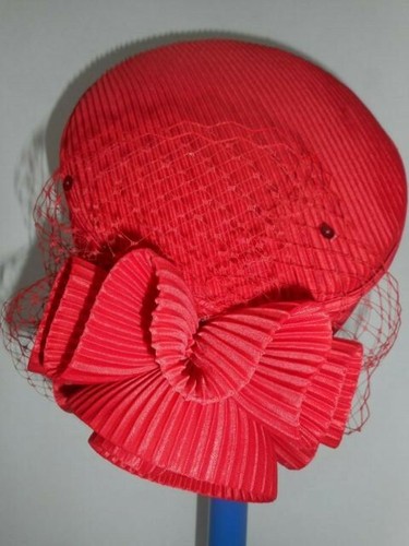 MR HI'S Classic Red Hat Society Pillbox Mesh Candy Satin Ribbon Round Flower - Picture 2 of 11