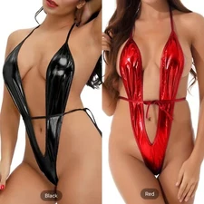 Sexy Halter Lace Up Teddy Hollow Out Plunging Backless Thong Bodysuit Straps US