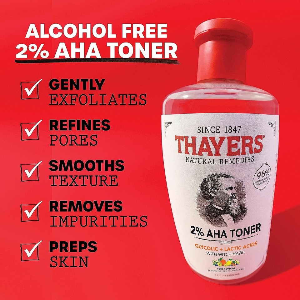 Thayers 2 AHA Toner. Glycolic Acid and Lactic Acid With Witch Hazel