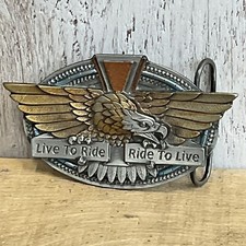 1996 Bergamot Biker Live to Ride Ride To Live Belt Buckle Mens Eagle Motorcycle