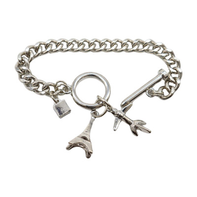 Women Silver Metal Chain Bracelet Airplane Eifel Tower Charms France French Gift
