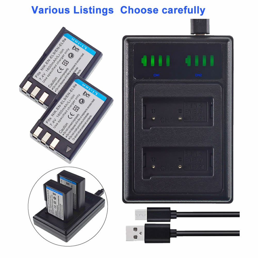 2× 2000mAh EN-EL9 EL9A Akku + Dual Ladegerät Für Nikon D40 D40X D60 D3000 D5000