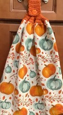 Double hanging kitchen towel halloween pumpkins crocheted orange top