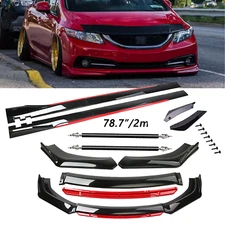 Front Bumper Lip Spoiler/ Body Kit+Side Skirt black-Red For Honda Civic Se