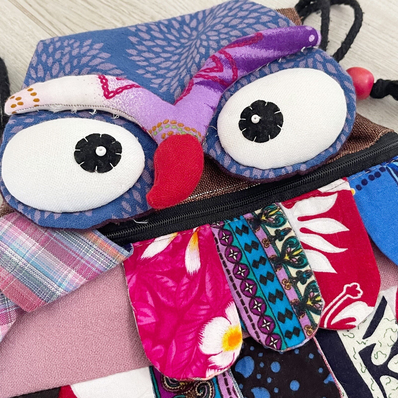 Boho Handmade OWL Patchwork Multi-Color Drawstrin… - image 3