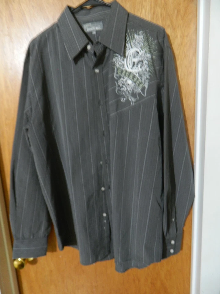 EZEKIEL Men's Dress Shirt Button Up Shirt BLK White Stripes XL  - Image 3 of 4