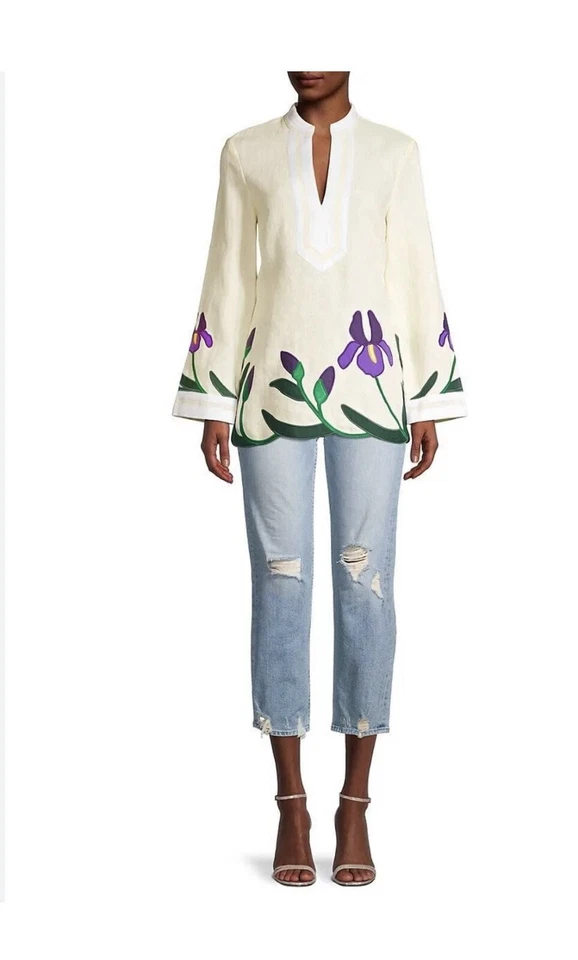 Tory Burch $595 Iris Embroidered Tunic Size 6 💗💗 CHIC - Image 2 of 3