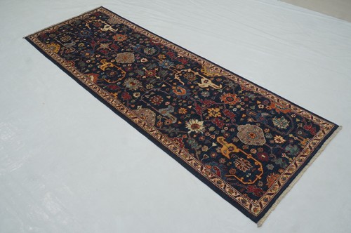 3 x 8 ft Navy Blue Bidjar Afghan Hand knotted Oriental Transitional Runner Rug - Picture 2 of 15