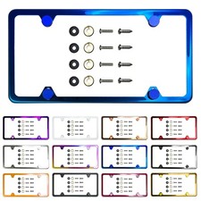 Car Truck License Plate Frame Stainless Steel With Metal Screw Caps 4 Hole Slim