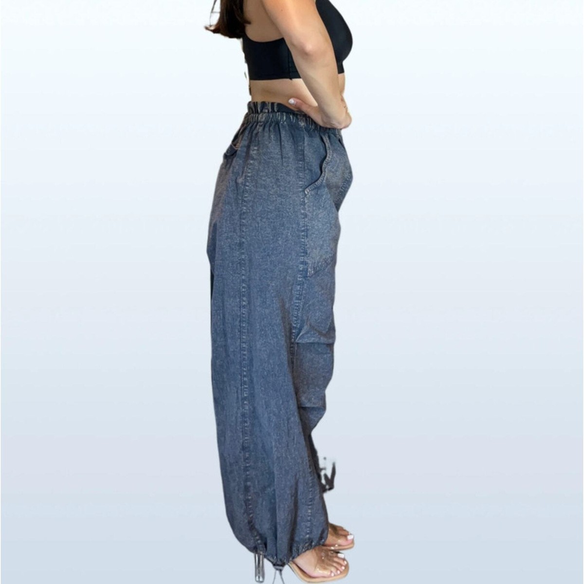 URBAN OUTFITTERS Sloan Nylon Balloon Pant Blue Denim Wash Sz XXL