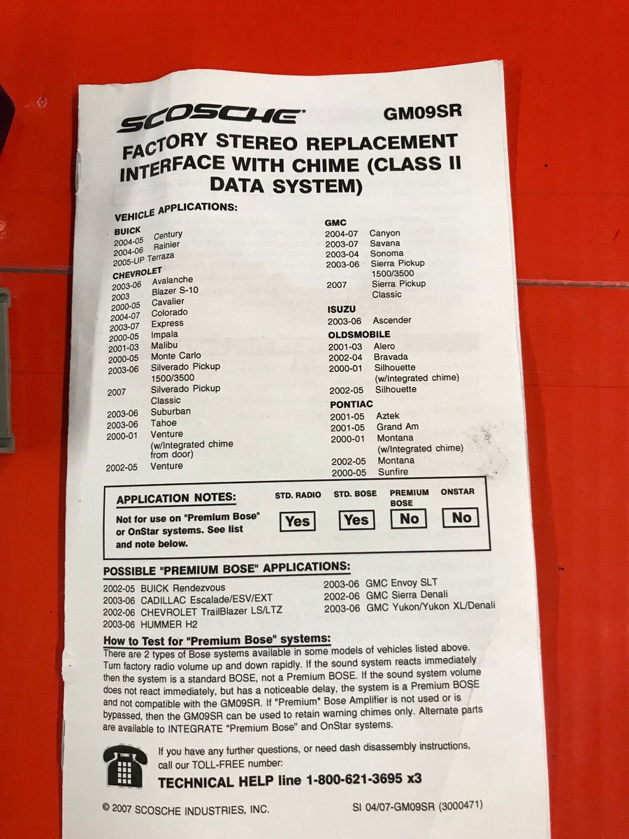 Scosche Stereo Interface Replacement w/Warning Chime for 2000-Up