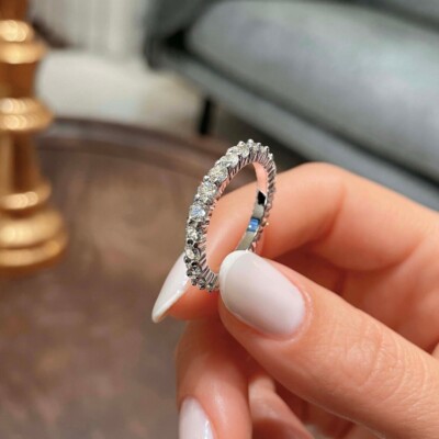 1.50 Ct Round Cut Lab Grown Diamond Ring Full Eternity Band Solid 14K White Gold