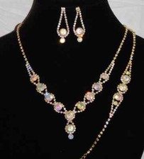 3PC AB Necklace Set Crystal Bridal Necklace, Earrings  Bracelet 17226
