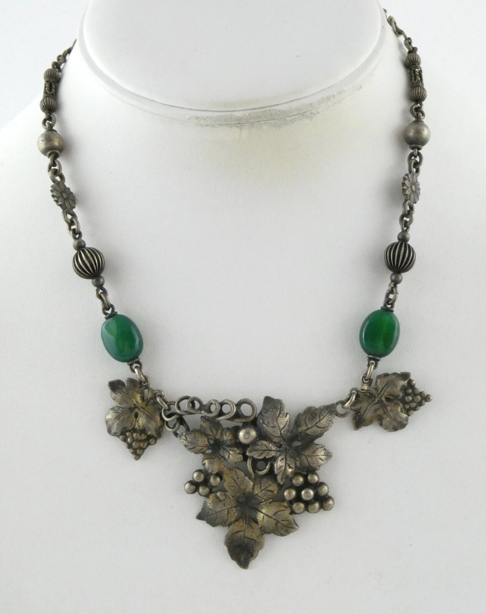 スワロフスキー✳️廃盤 boali antique green シルバー925 Vintage Peruzzi Boston Sterling Silver Green Onyx Grape Vine