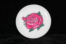 RARE VINTAGE KENY PRETEND PLAY WHITE PLASTIC PLATE WITH ROSE 3 1/8" DIAMETER