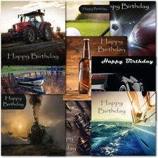 Doodlecards Pack of 10 Square Male Birthday Cards Sports Cars Boats Trains Beer