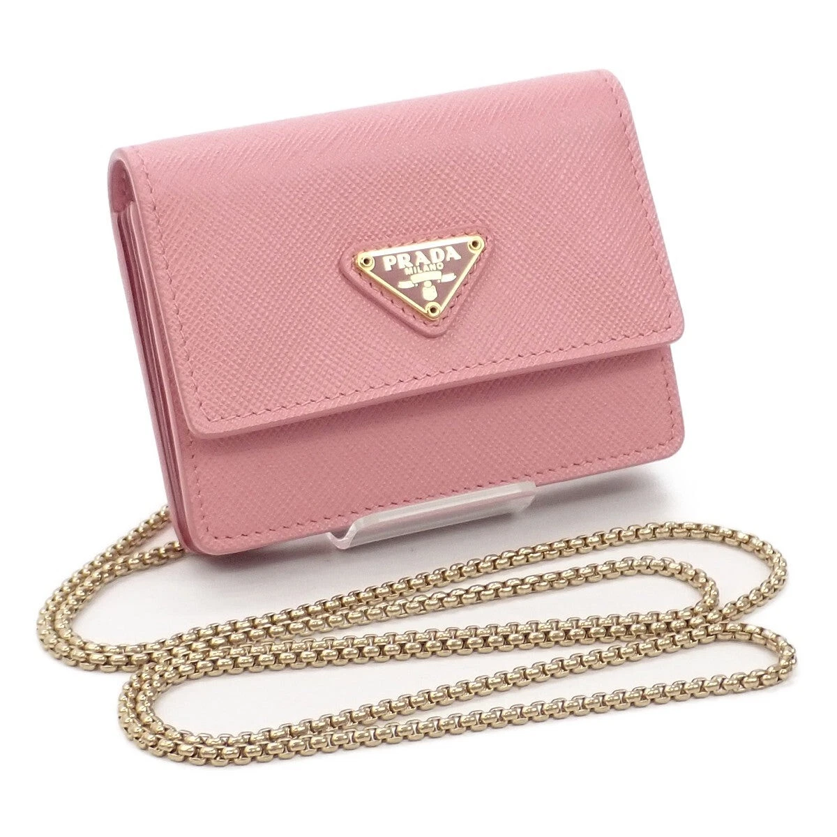 PRADA Card case with chain Woman's 1MR075 Saffiano pink gold hardware TGIS