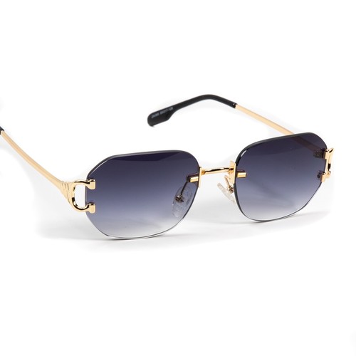 Luxury Rimless Purple Gradient Tint Gold Frame Men's Hip Hop Buffs Sunglasses - Picture 6 of 6