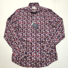 278 New EMANUEL BERG Modern Fit Sport Shirt LARGE L 15.5 42 Red Blue Geometric