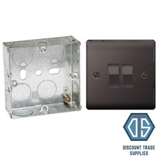 BG  Black Nickel Double Light Switch NBN42 and 25mm Single Metal Back Box