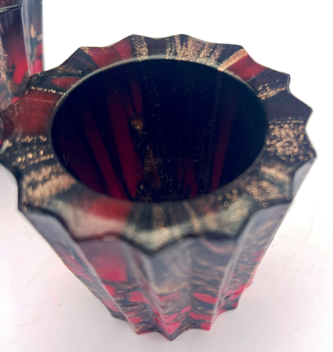 2 Mid Century WEIL Italy Murano Red Black Gold Art Glass Candle Votives Vintage - Picture 5 of 8