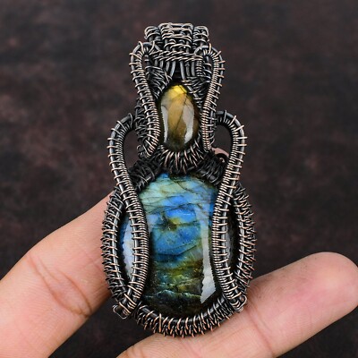 Labradorite Gemstone Jewelry Copper Love Gift Wire Wrapped Pendant 3.07''