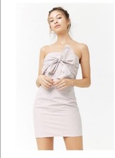 BNWT Forever 21 White Mauve Striped Strapless Bow Mini Short Dress Medium
