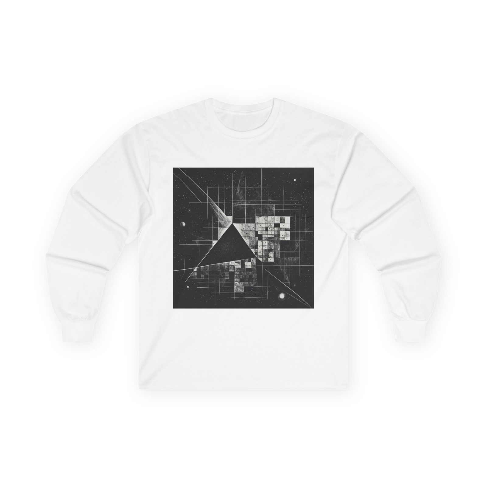 Geometric Abstract Art Graphic Print Tee Shirt Long Sleeve Crewneck Gift LS NEW