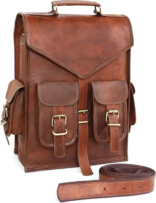 Vintage Leather Bag Backpack Genuine Rucksack Laptop Travel Men's Brown New Real