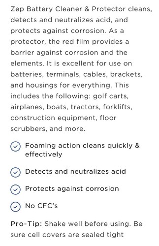 Zep Automotive Battery Cleaner & Protector 15oz Foaming Action/Neutralizes Acid - Picture 2 of 2