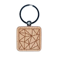 Geometric Abstract Background Engraved Wood Square Keychain Tag Charm