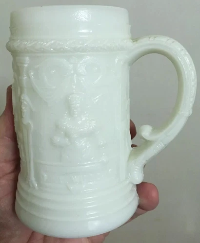 Vintage Milk Glass Pub German Style Stein Mug Cup Singing Dancing Very Nice!!!