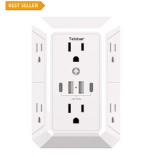 Multi Plug Surge Protector - 6 AC Outlets  4 USB Ports for Safe Charging