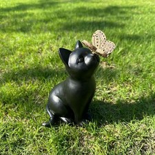 Cat Memorial Figurine with Butterfly Cat Statue for Indoor Living Room Table