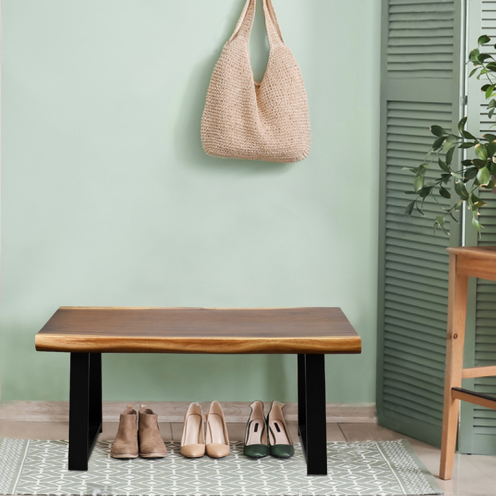 Rustic Suar Bench Table Natural Edge Solid Wood Seat Entryway Hallway Seating